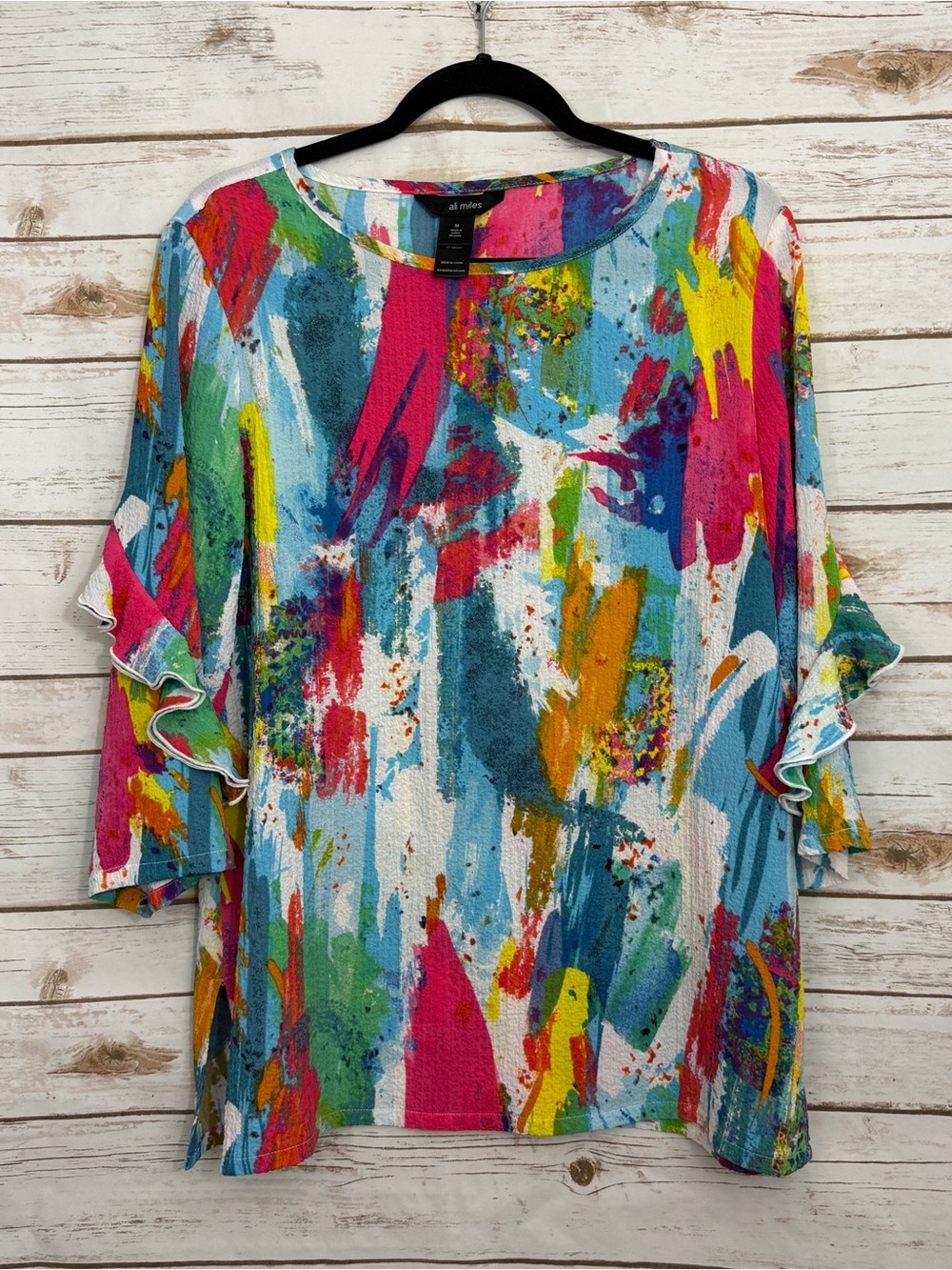 Ali Miles Watercolor Artsy Lagenlook Blouse M